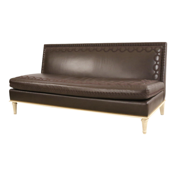 contemporary embroidered brown leather and painted wood sofa 6655