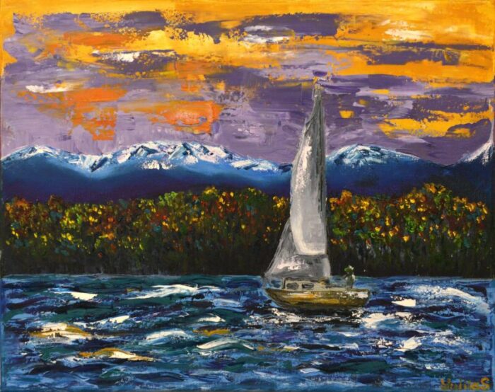 contemporary sailing scene oil painting on canvas by artist yulias 2925