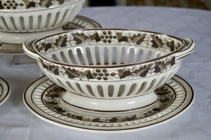 copeland spode creamware baskets with underplate 1800s set of 3 10