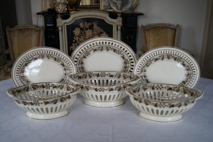 copeland spode creamware baskets with underplate 1800s set of 3 5