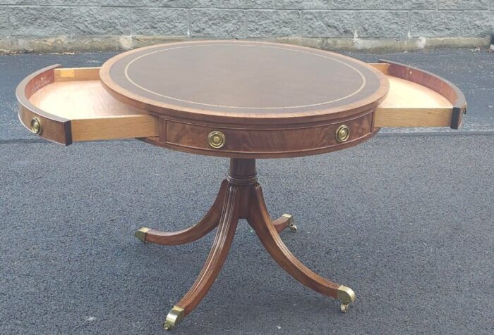 councill furniture georgian crotched mahogany leather top 2 drawer center table 1674