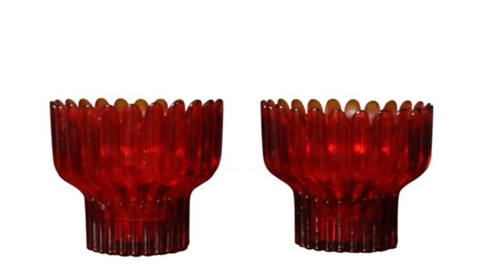 crown candleholders in glass attributed to sigvard bernadotte for lindshammar 1950s set of 2 1