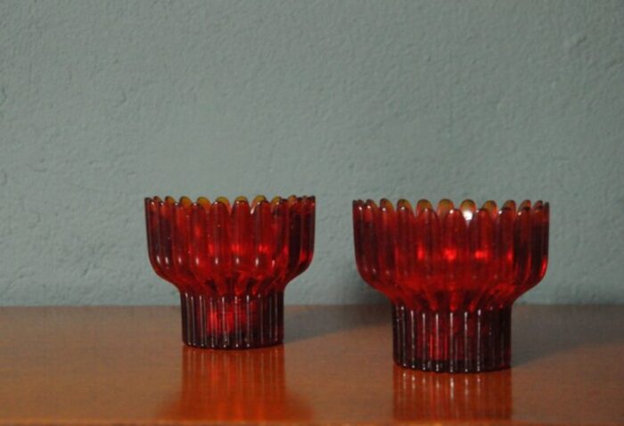 crown candleholders in glass attributed to sigvard bernadotte for lindshammar 1950s set of 2 2