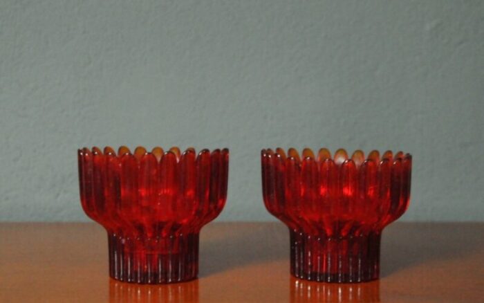 crown candleholders in glass attributed to sigvard bernadotte for lindshammar 1950s set of 2 5