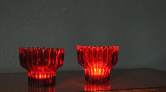 crown candleholders in glass attributed to sigvard bernadotte for lindshammar 1950s set of 2 6