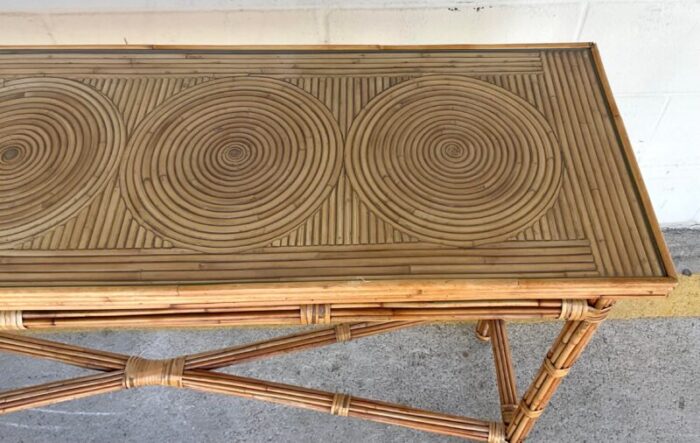 currey and company organic modern natural rattan geometric silang console table 2640