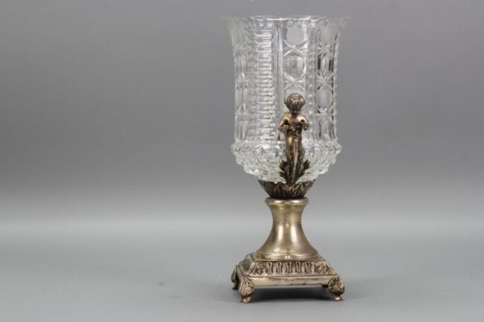 czech crystal glass and brass vase with cherubs 1970s 13