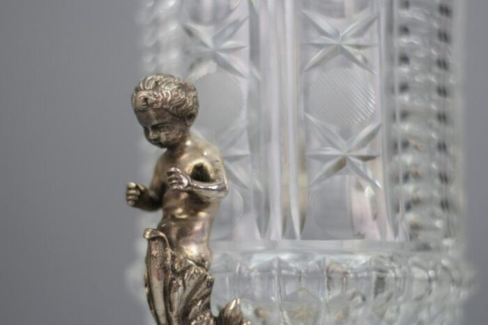 czech crystal glass and brass vase with cherubs 1970s 5