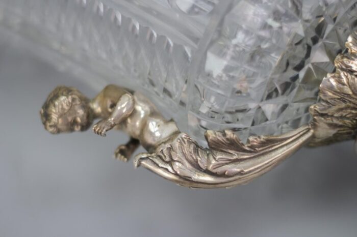 czech crystal glass and brass vase with cherubs 1970s 8