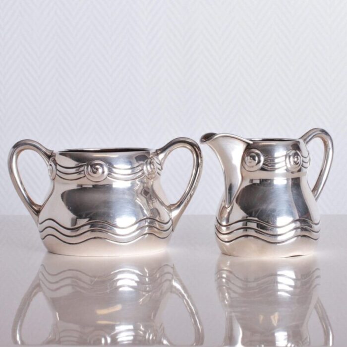 danish art nouveau silver creamer set by hingelberg set of 2 1