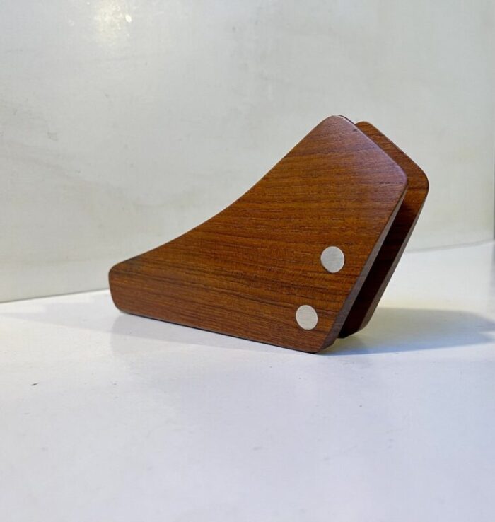 danish modern curved teak napkin holder by j kjaersulf 1960s 2