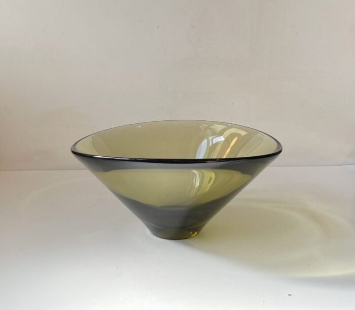 danish modern olive green glass disko bowl by per lutken for holmegaard 1961 1