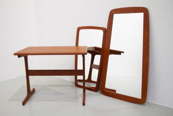 danish modern teak mirrors and table 1960s set of 3 18