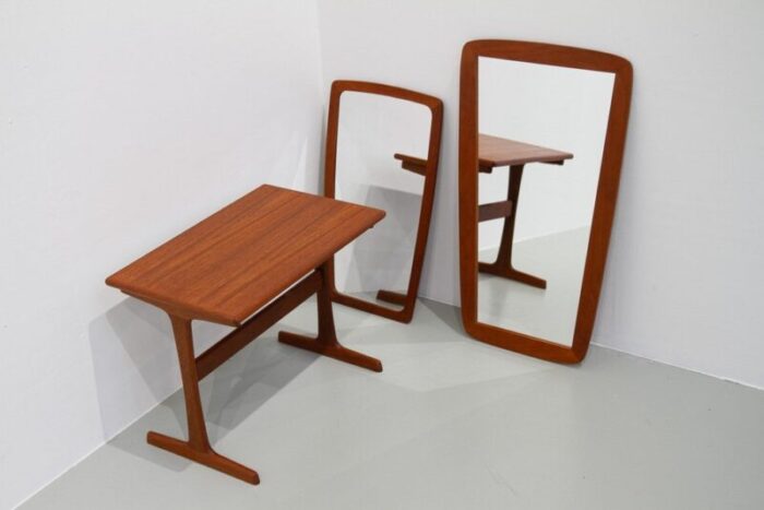 danish modern teak mirrors and table 1960s set of 3 6