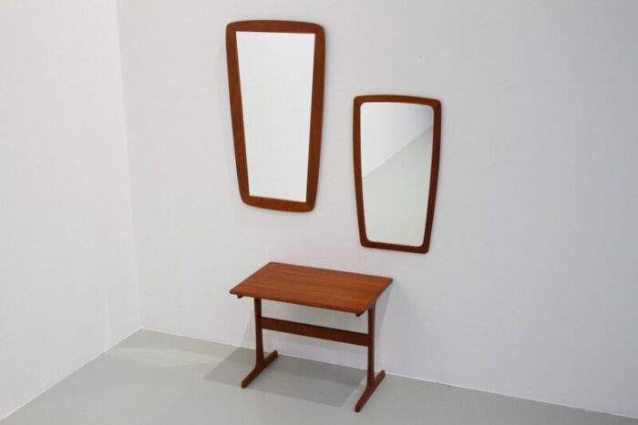 danish modern teak mirrors and table 1960s set of 3 7