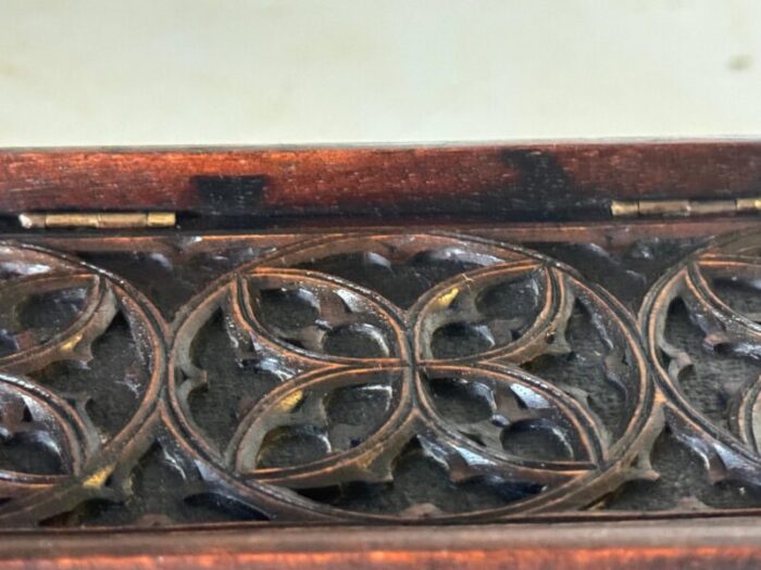 decorative and jewelry box in wood with geometrical gothic patterns france 1970s 11