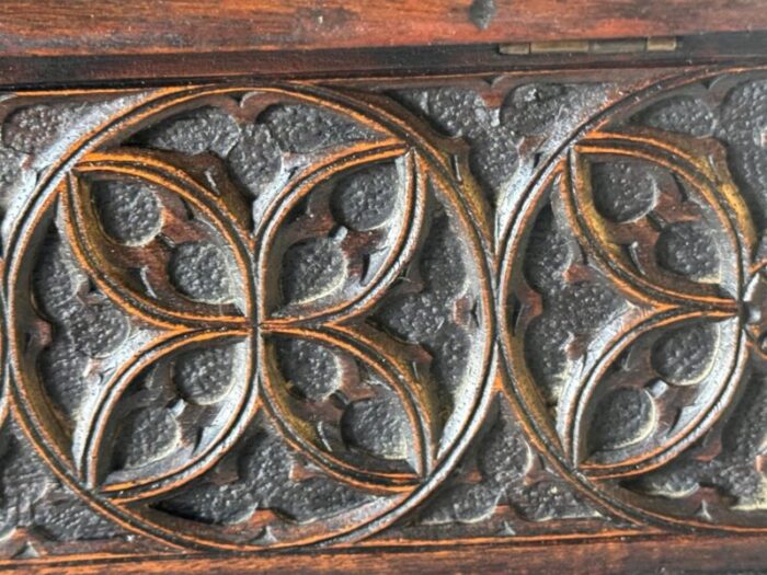 decorative and jewelry box in wood with geometrical gothic patterns france 1970s 13