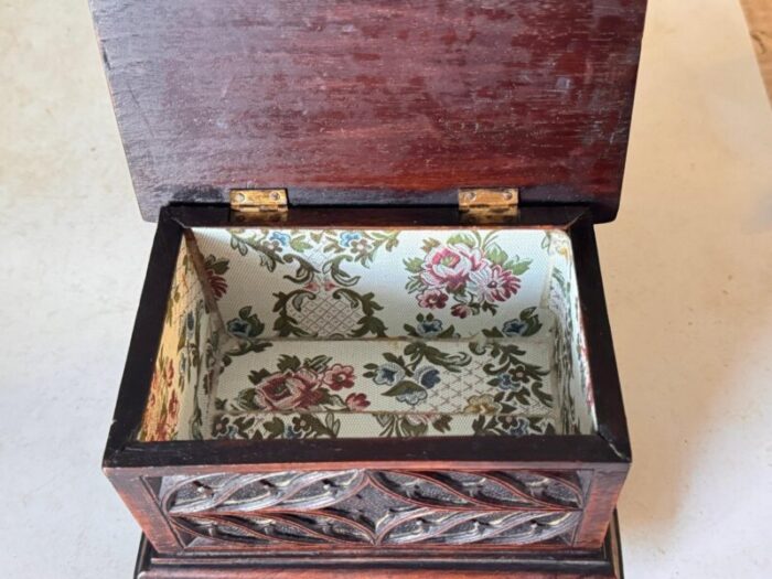 decorative and jewelry box in wood with geometrical gothic patterns france 1970s 15