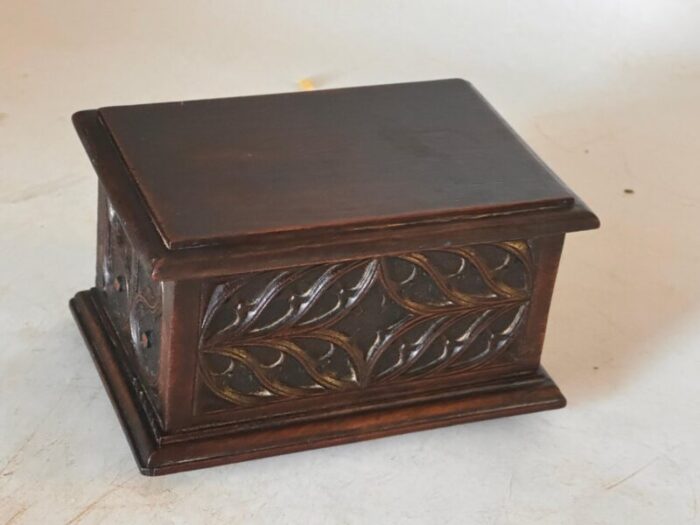 decorative and jewelry box in wood with geometrical gothic patterns france 1970s 3