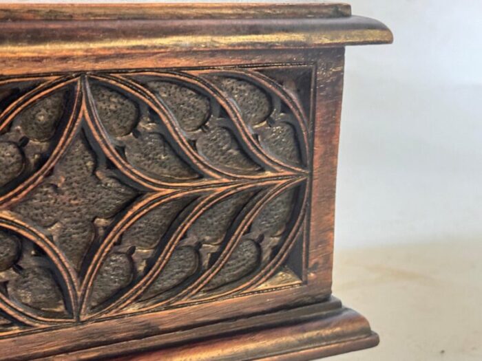 decorative and jewelry box in wood with geometrical gothic patterns france 1970s 8