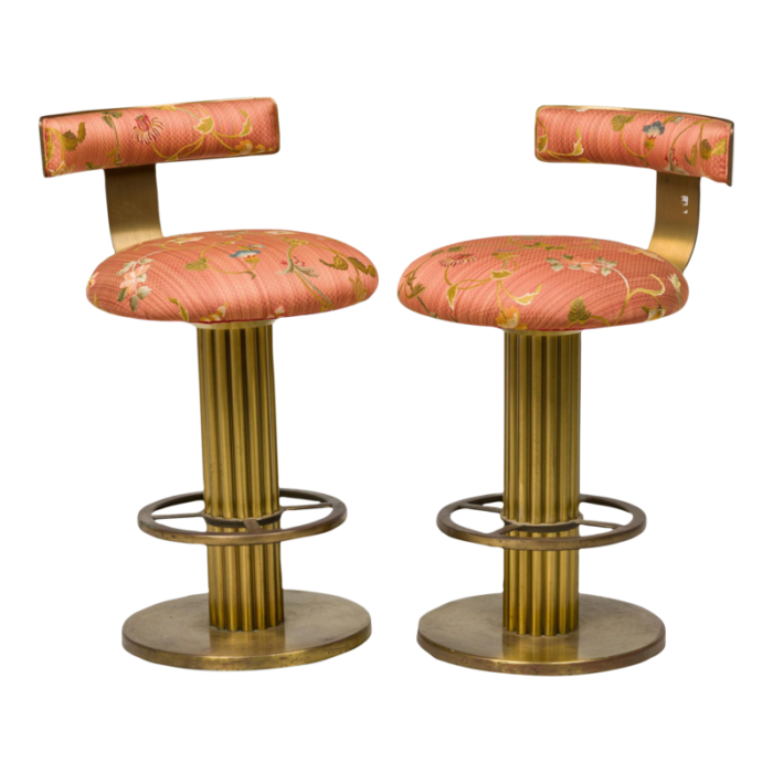 designs for leisure mid century american fluted column floral upholstered swivel bar stools a pair 7336