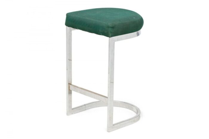 dillingham mid century american horseshoe cantilevered forest green and metal barstools a pair 3289