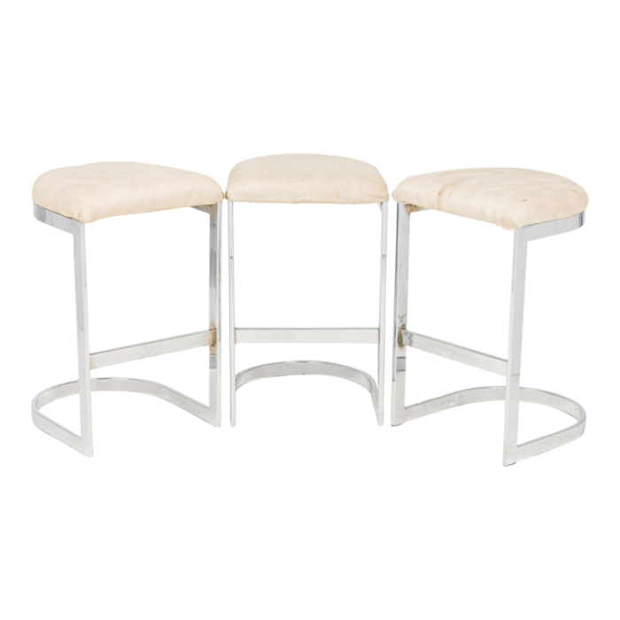 dillingham mid century american horseshoe cantilevered off white metal counter stools set of 3 2695