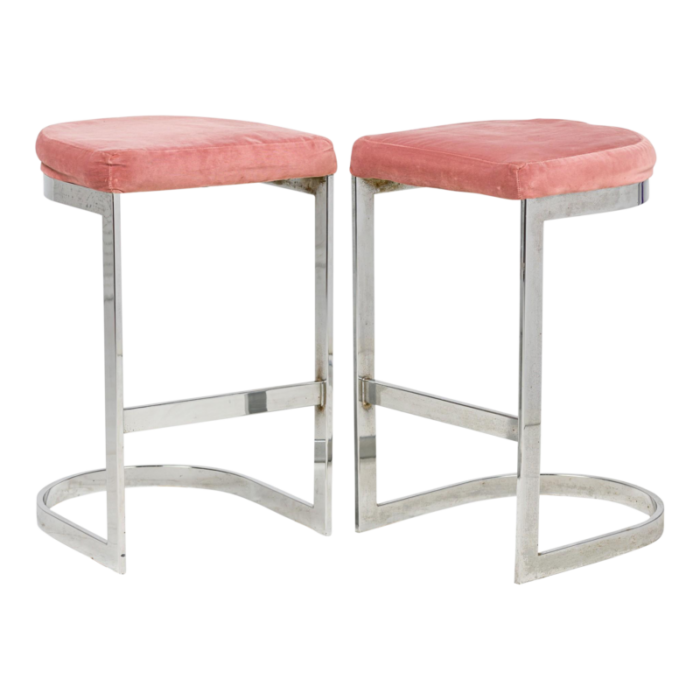 dillingham mid century american horseshoe cantilevered rose velour counter stools a pair 9728