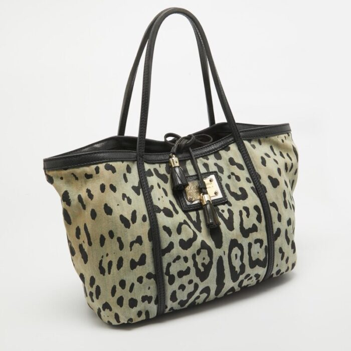 dolce and gabbana blacklight blue leopard print canvas and leather miss escape tote 2167