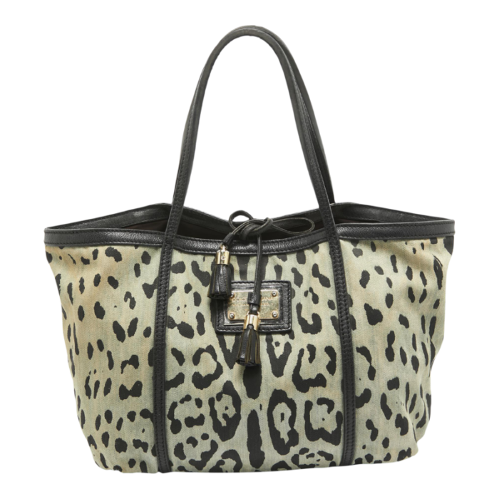 dolce and gabbana blacklight blue leopard print canvas and leather miss escape tote 3216