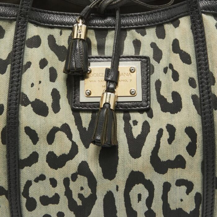 dolce and gabbana blacklight blue leopard print canvas and leather miss escape tote 4501