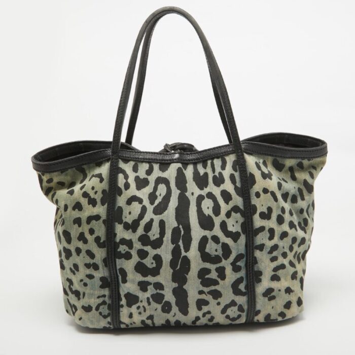 dolce and gabbana blacklight blue leopard print canvas and leather miss escape tote 6608