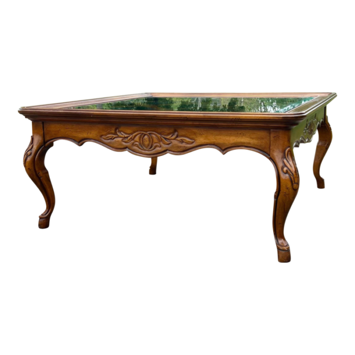 drexel heritage carved wood and glass french louis xv coffee table 7155