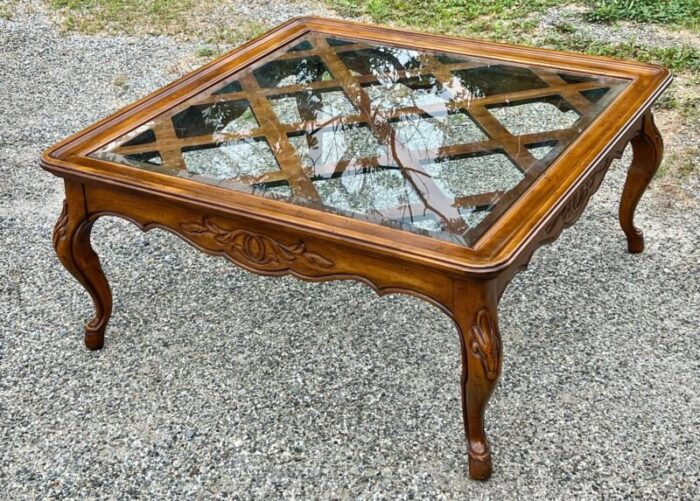 drexel heritage carved wood and glass french louis xv coffee table 8102