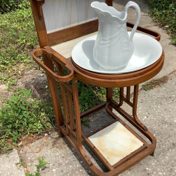 early 1800s washstand with bowl and pitcher 3630