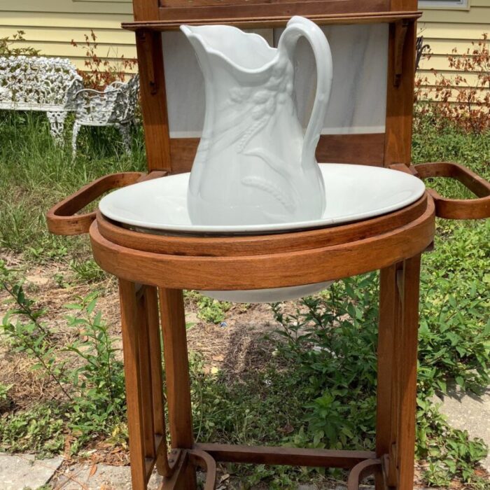 early 1800s washstand with bowl and pitcher 8011