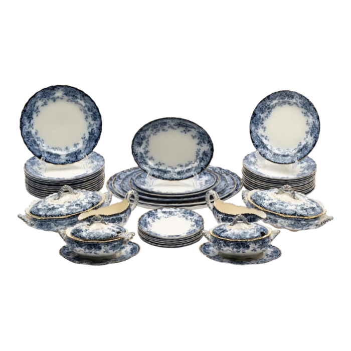 early 1900s chatsworth flow blue dinnerware set 44 pieces 0535