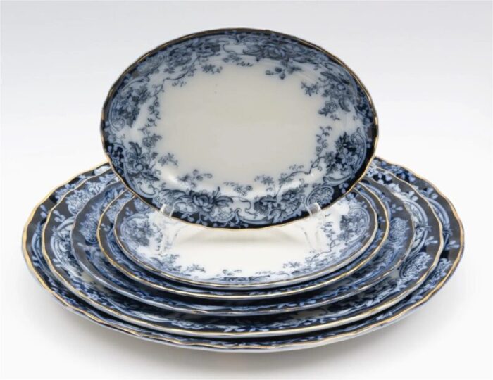 early 1900s chatsworth flow blue dinnerware set 44 pieces 0786