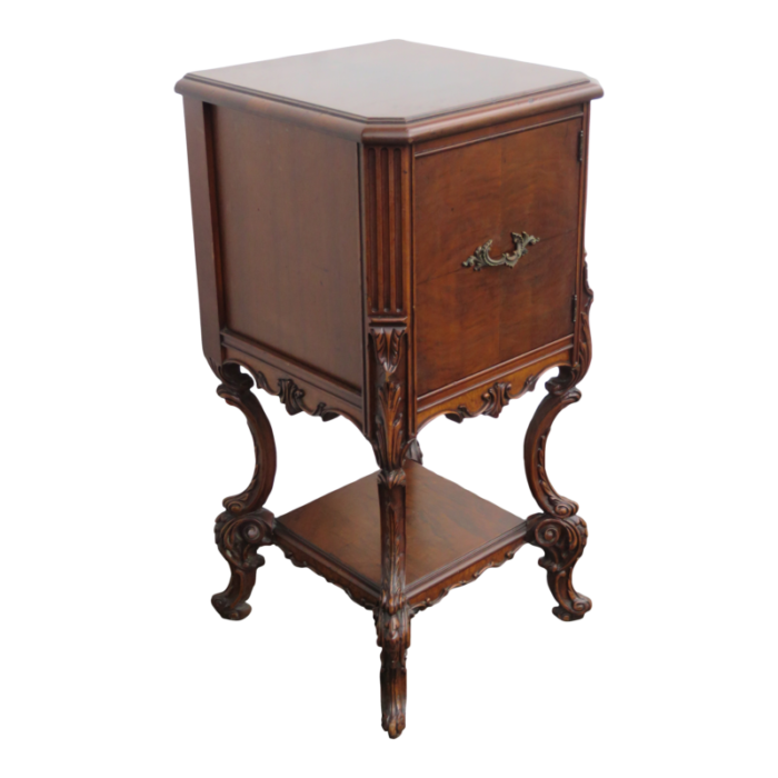 early 1900s french carved burlwood nightstand bedside side end table 5502 0798