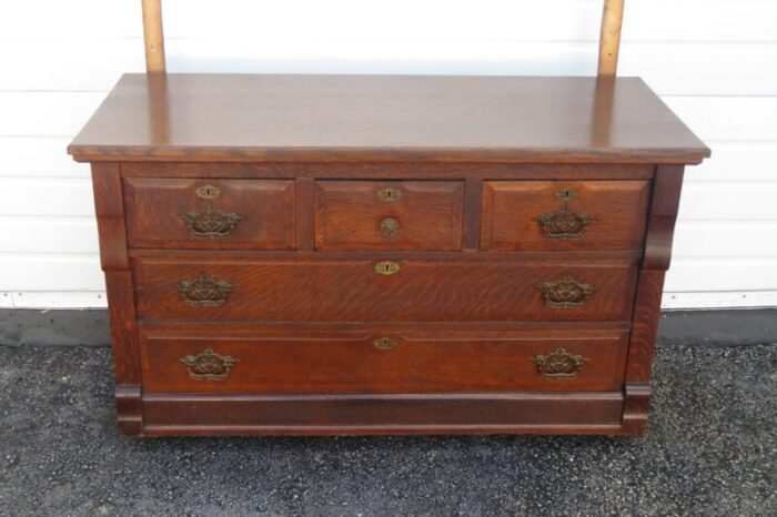 early 1900s tiger oak large dresser bathroom vanity cabinet with a mirror 5499 4357