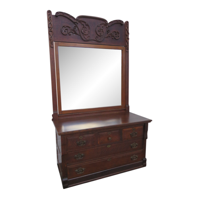 early 1900s tiger oak large dresser bathroom vanity cabinet with a mirror 5499 7817