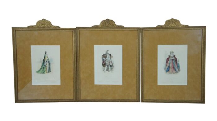 early 19th century antique french historical fashion costume engravings pauquet holbein framed set of 6 0973