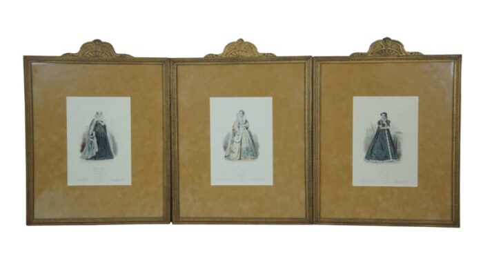 early 19th century antique french historical fashion costume engravings pauquet holbein framed set of 6 8964