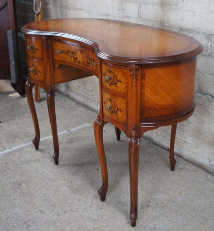 early 20th century antique french provincial mahogany kneehole kidney bean writing desk 3021