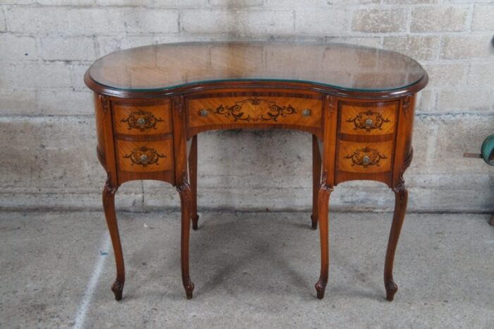 early 20th century antique french provincial mahogany kneehole kidney bean writing desk 7037