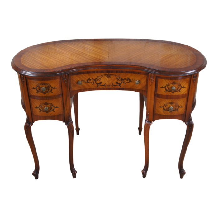 early 20th century antique french provincial mahogany kneehole kidney bean writing desk 8851