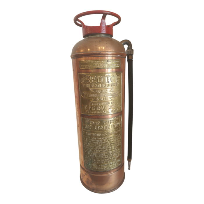 early 20th century copperbrass hand held fire extinguisher red top the general mfg co st louis 4838