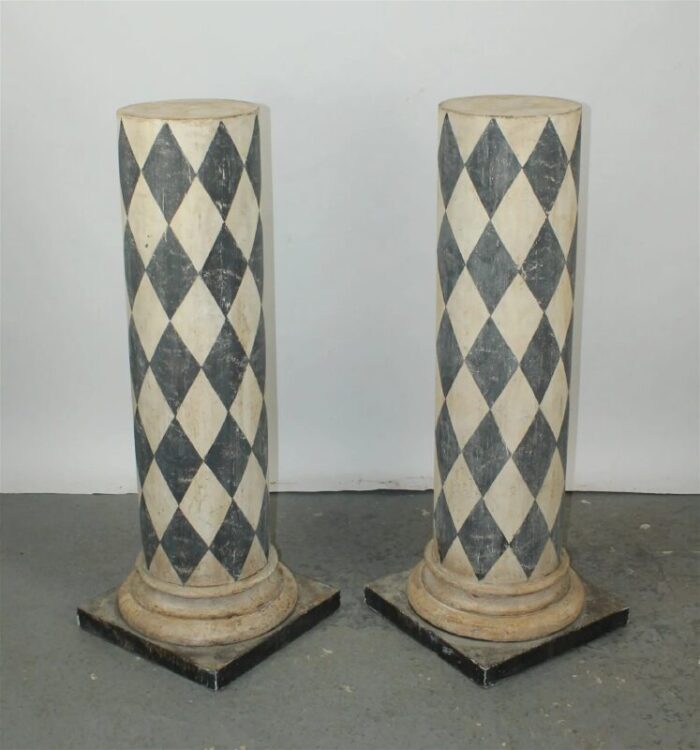 early 20th century harlequin painted italian pedestals a pair 0535