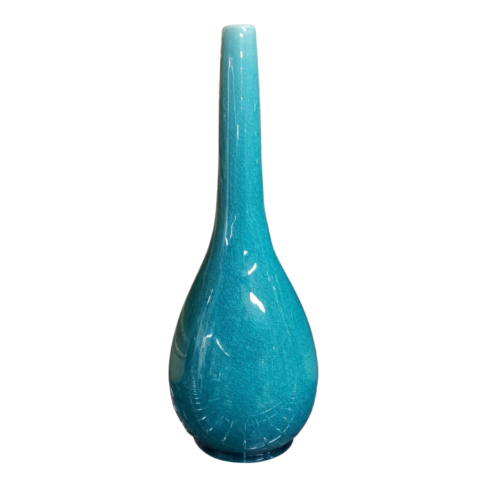 early 20th century japanese awaji turquoise crackle glazed porcelain bottle vase 0084