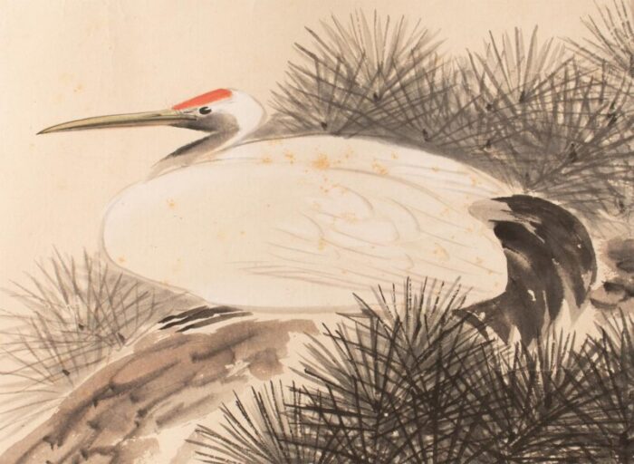 early 20th century meiji to early showa era japanese watercolor painting red crowned crane and the pine tree 1306